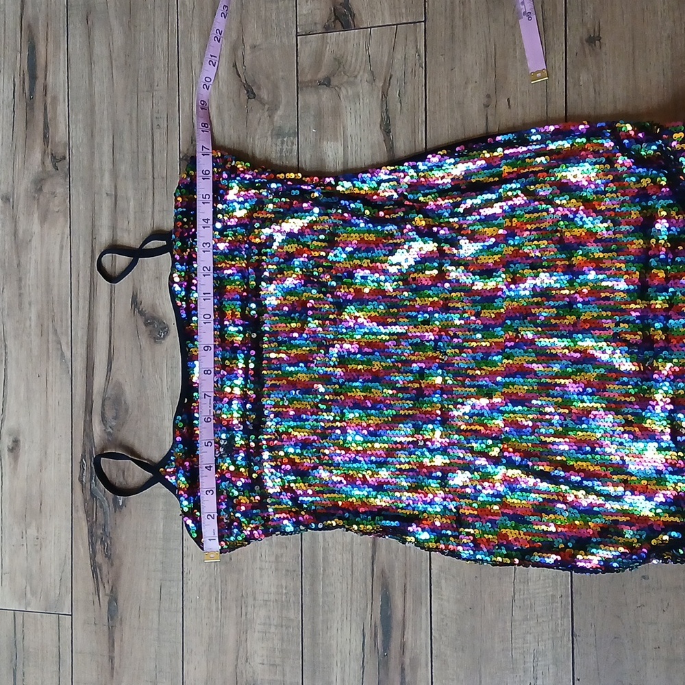 Super Sexy Multicolor Sequined Bodycon Mini Dress. Size L - Picture 16 of 17